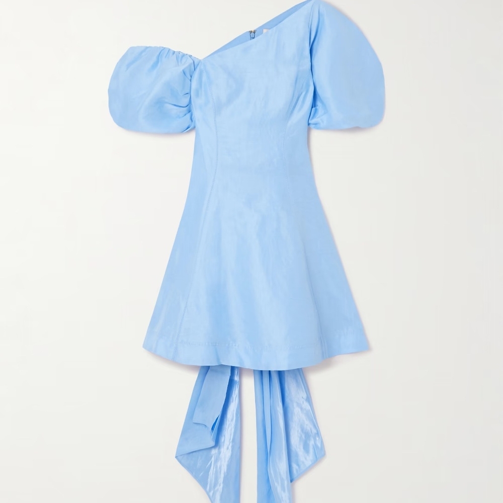 Aje Arista Tulip Iinen Sky Blue Dress with Puff Sleeves